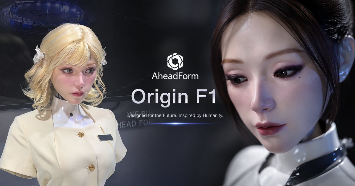中国AheadFormのヒューマノイドロボット「Origin F1」金髪・黒髪の2体の顔部分