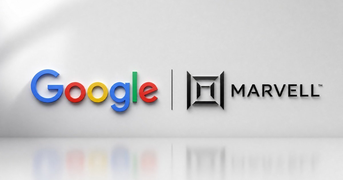 白い壁に並ぶGoogleとMarvellのロゴマーク｜122億ドル規模の株式取得権付与・2026年8月21日