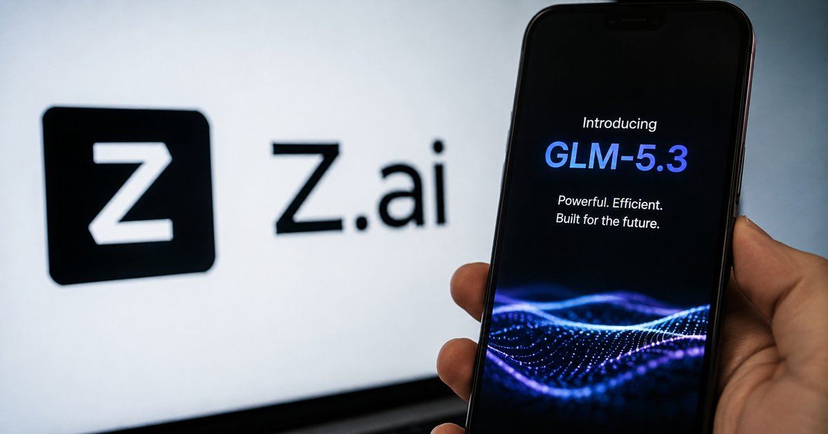 スマートフォンに表示されたZ.aiのGLM-5.3紹介画面とZ.aiロゴ｜サイバー能力の伸びで公開延期・2026年8月24日