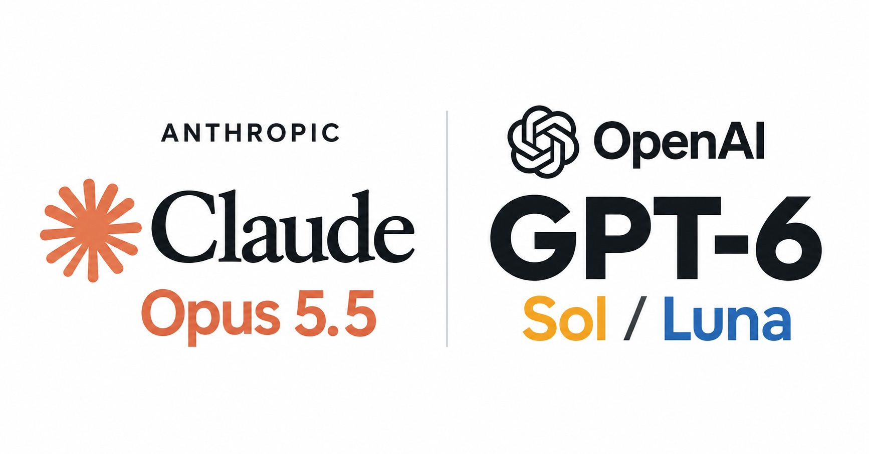 左にAnthropic Claude Opus 5.5、右にOpenAI GPT-6 Sol/Lunaのロゴを並べた対比イメージ画像