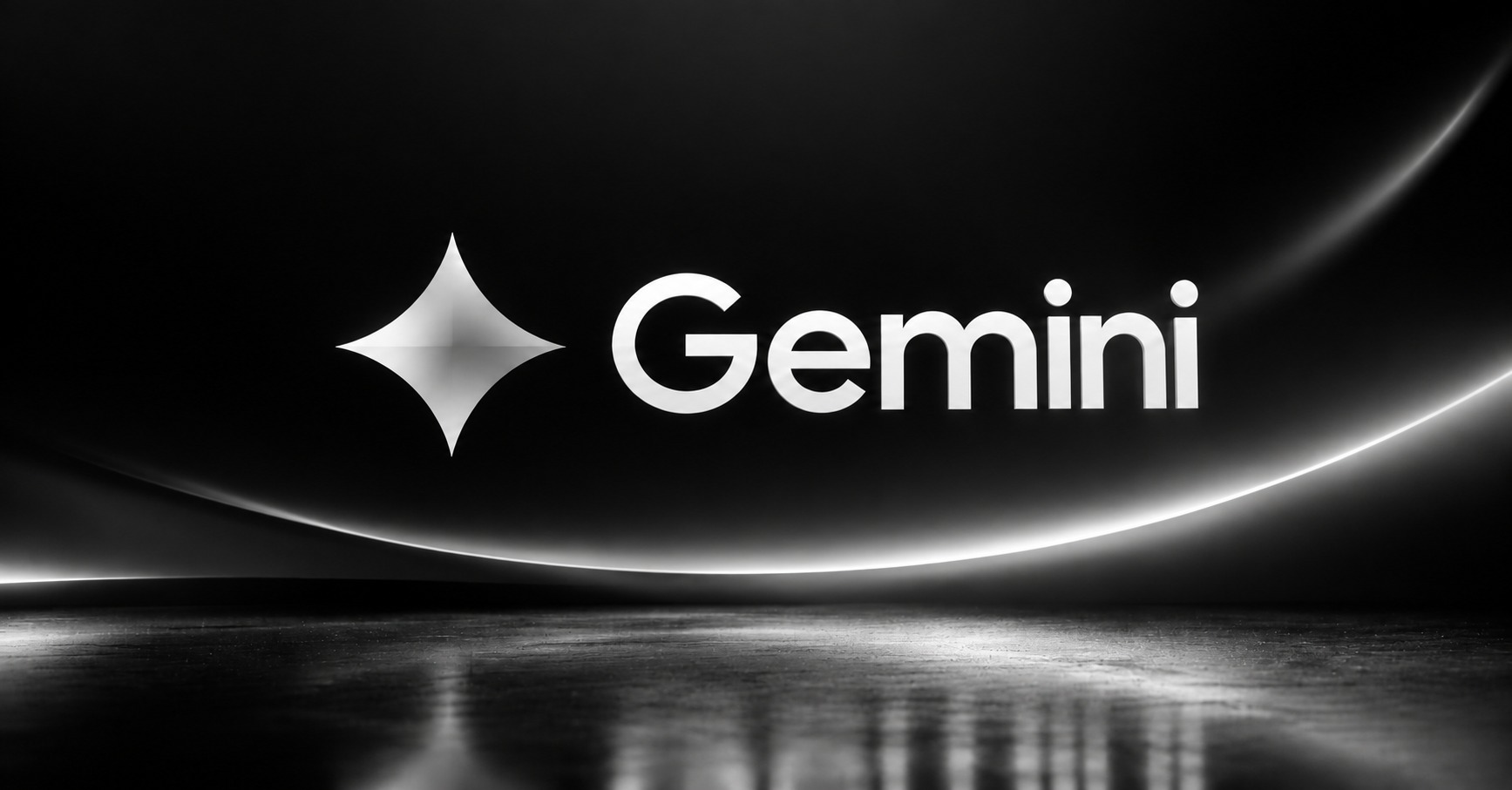 暗い背景に光る曲線とGeminiのロゴが浮かび上がるイメージ画像