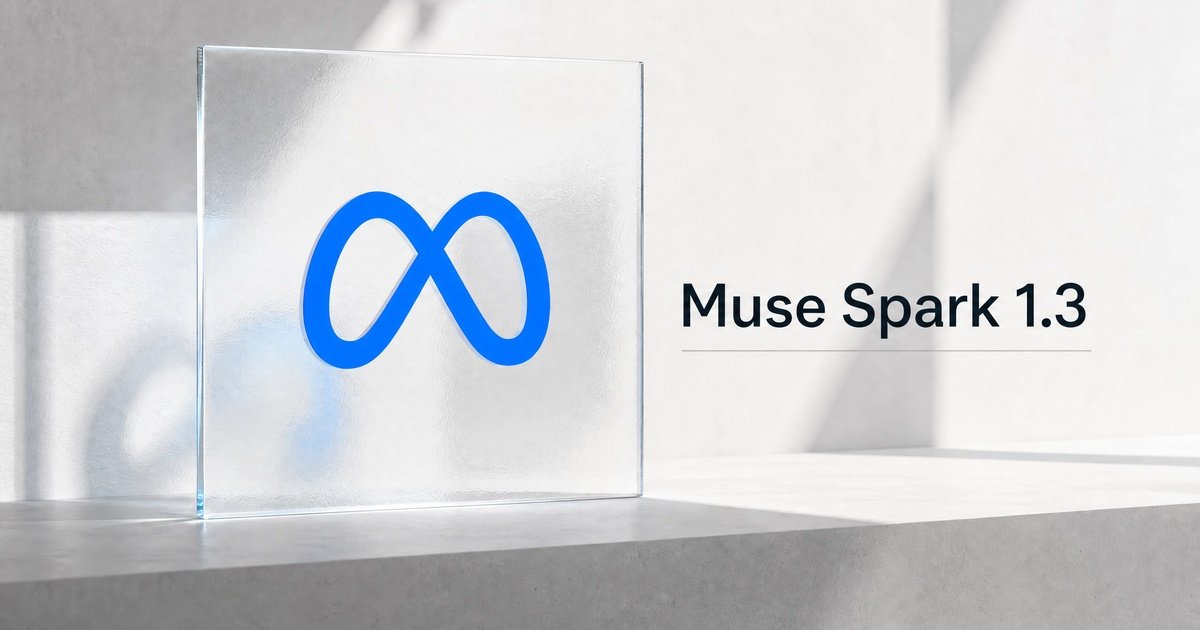 ガラス板にMetaのロゴマークを掲げた「Muse Spark 1.3」の発表イメージ画像